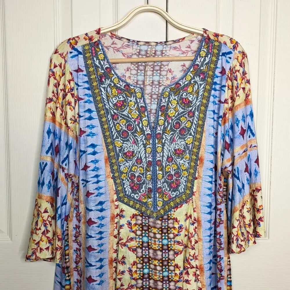 Soft Surroundings Fifi Tunic Top XL Embroidered Mixed Print Bell Sleeve Floral - Picture 4 of 13